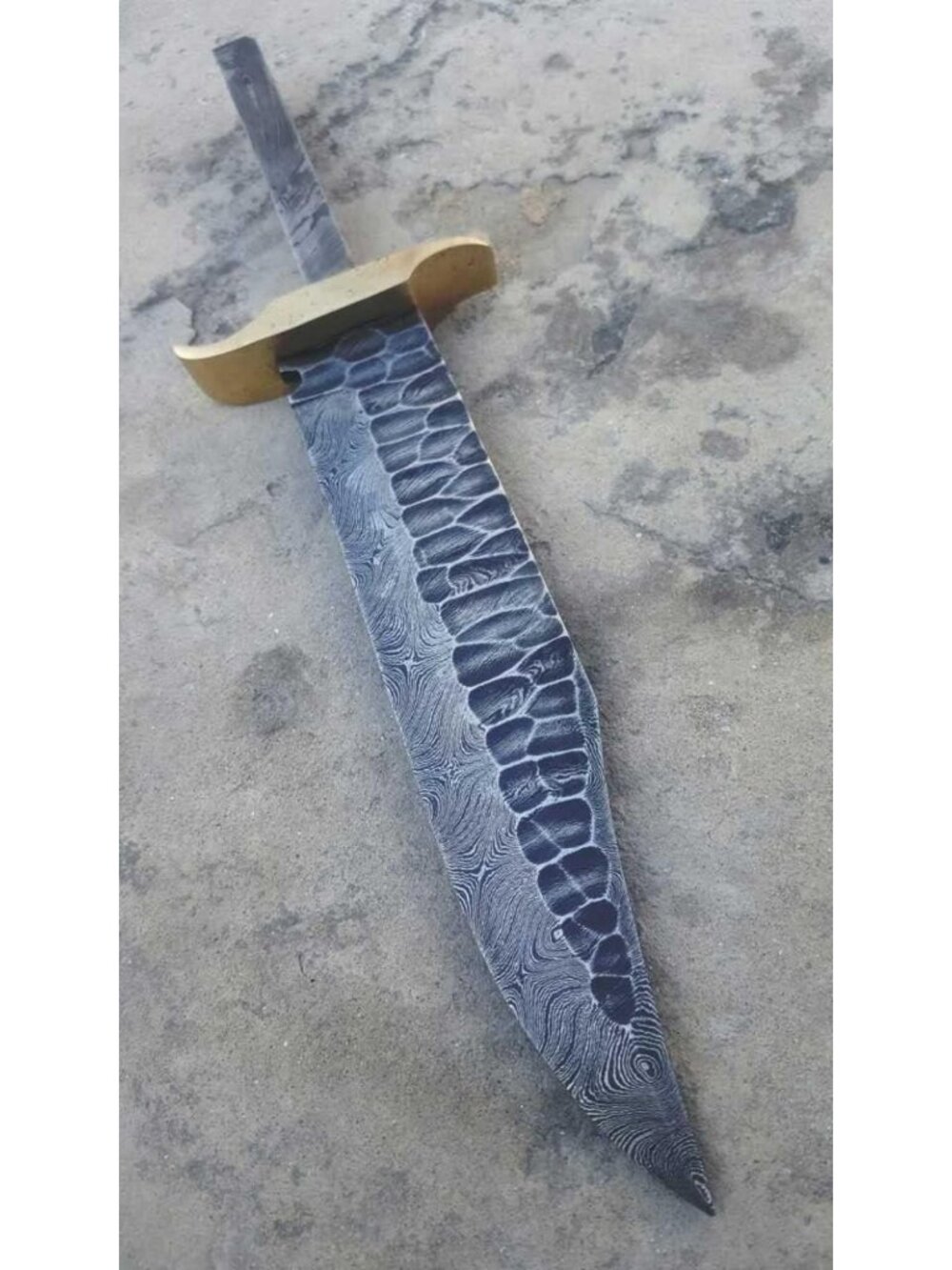 Damascus Steel Full Tang Blank Blade with Flint Knapped Finish for Knife Making